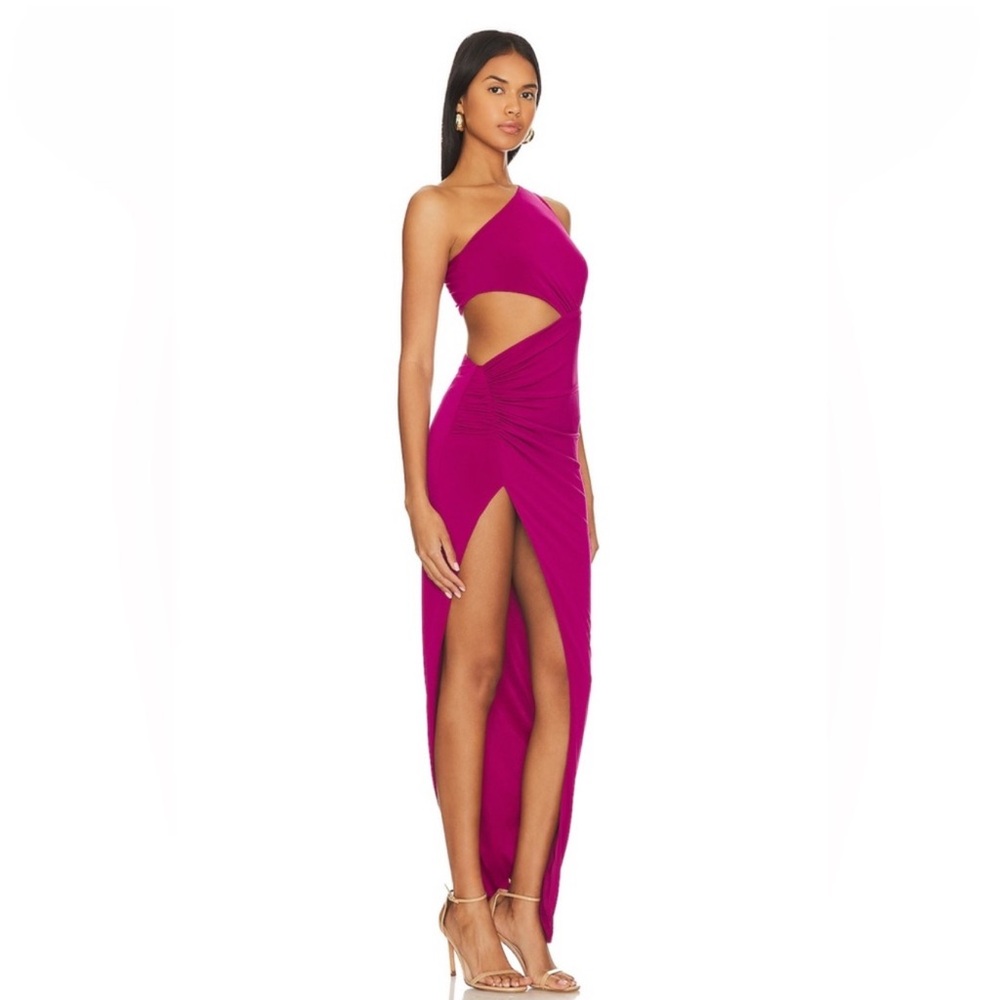 Katie May Pink Asymmetrical One-Shoulder Gown